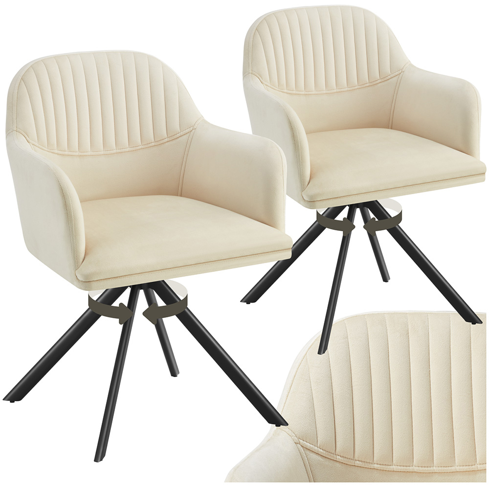 tectake Set of 2 Cream and Black Velvet Swivel Armchair Image 2