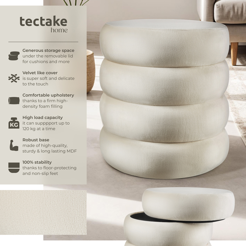 tectake Altu Cream Velvet Look Stool with Storage Image 8