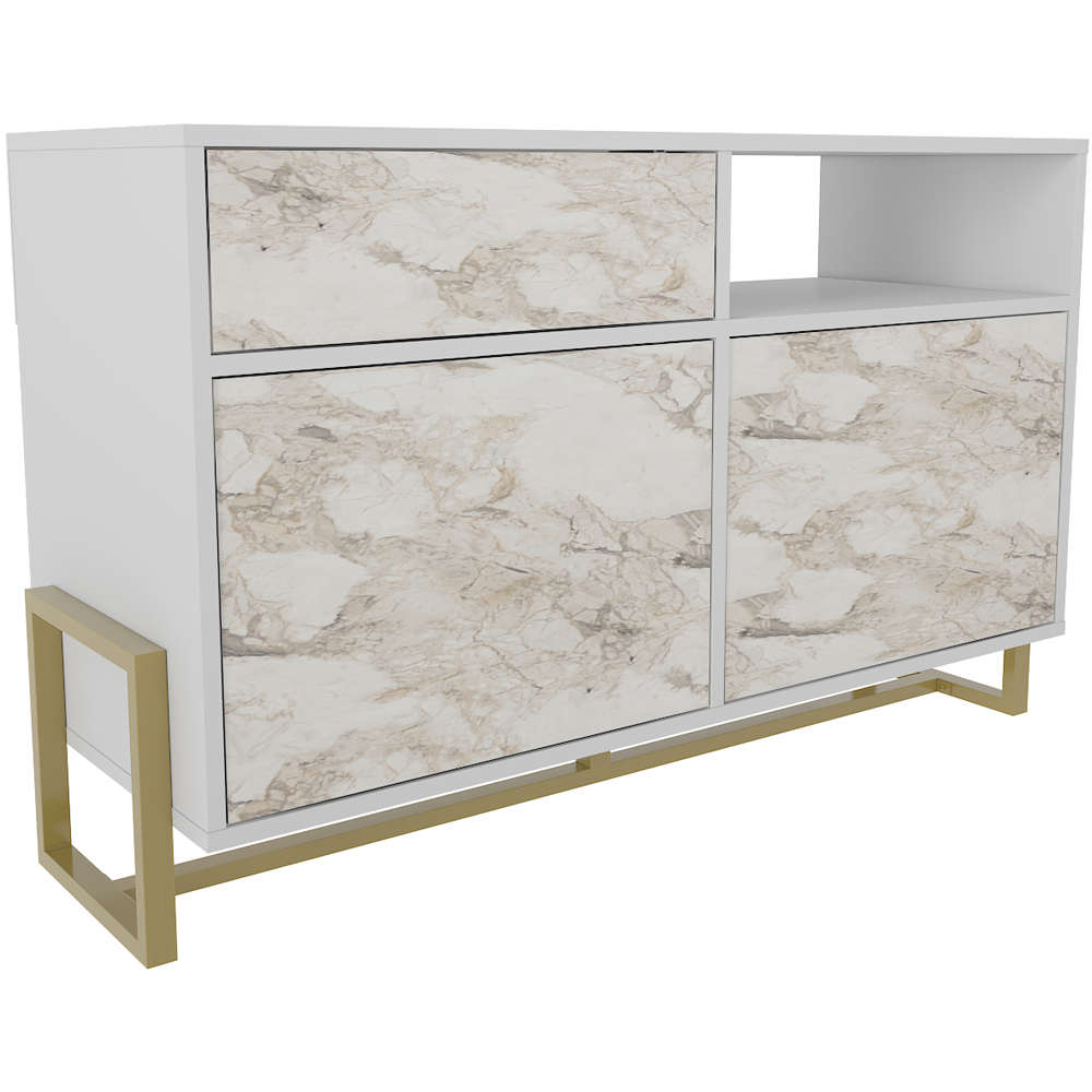 Decorotika Utopie 3 Door Singe Shelf White and White Marble Effect Modern Storage Cabinet Image 2
