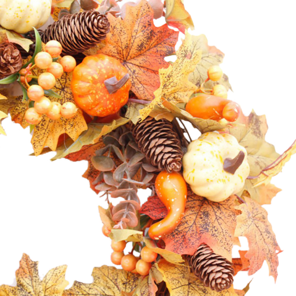 Living and Home Wreath with Maple Leaves Pumpkins Berries and Pinecones 50cm Image 3