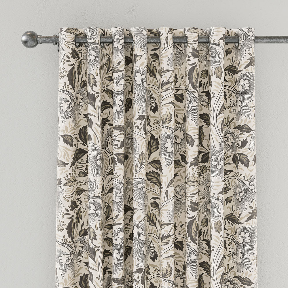 V&A Ornamental Bloom Grey Lined Curtains 168 x 137cm Image 2