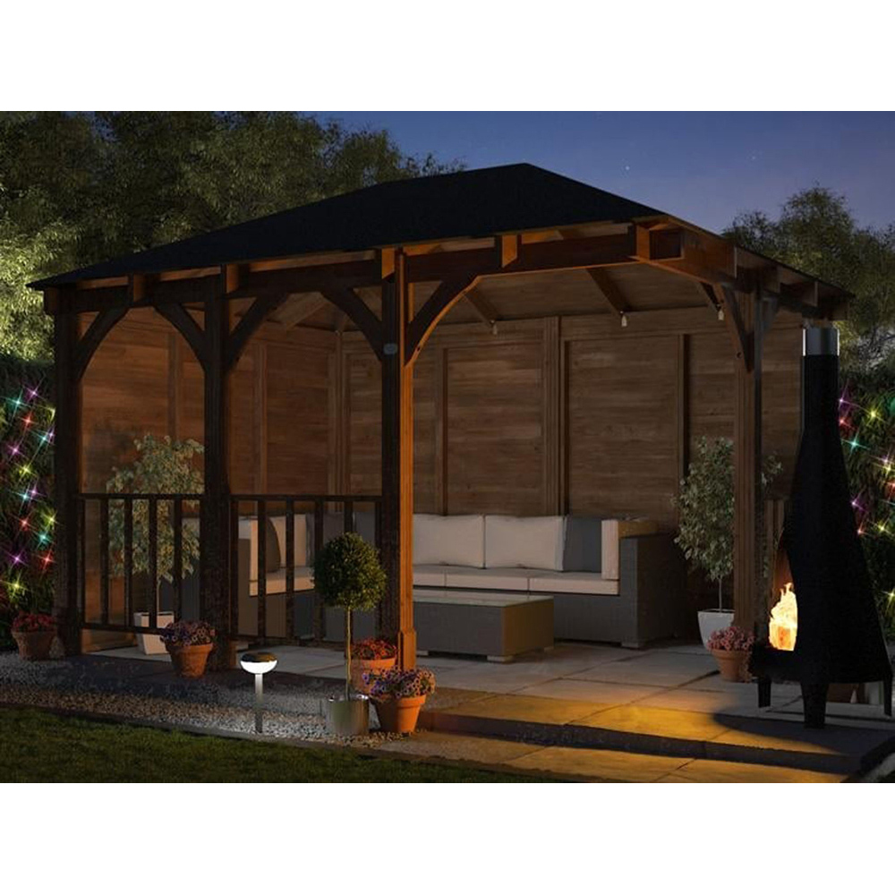 Dunster House Leviathan 4 x 3m Brown Corner Garden Gazebo with Wooden Roof Shingles Image 4