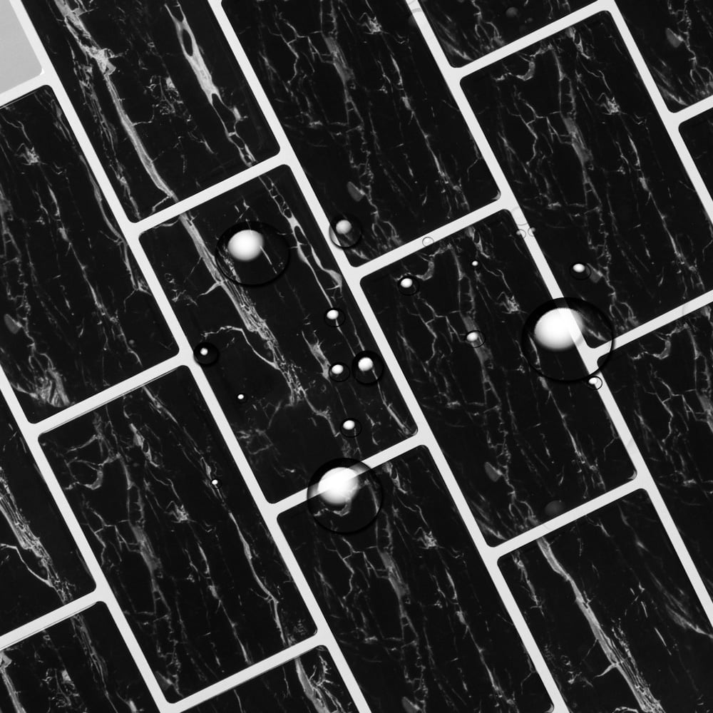 Living and Home Marble Black Peel and Stick Wall Tile Sticker 10 Pack Image 7