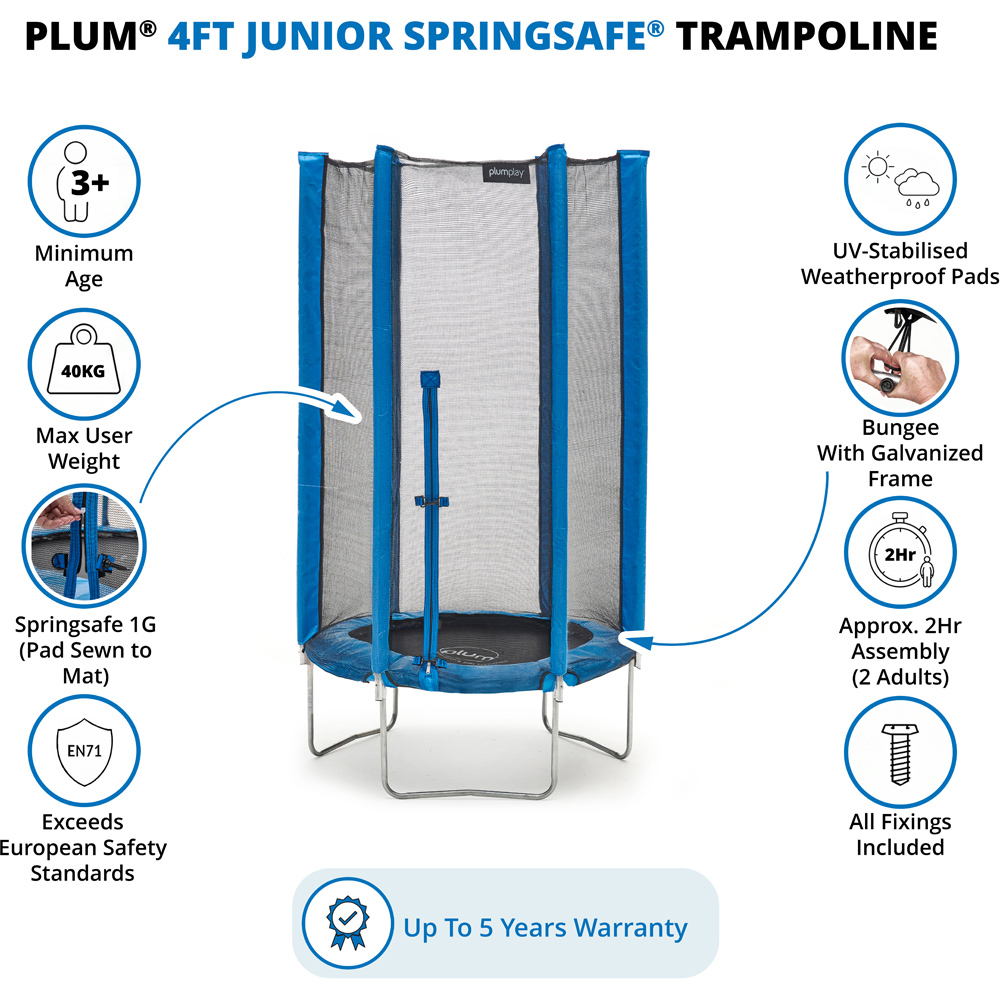 Plum Play Blue 4ft Junior Springsafe Trampoline with Enclosure Image 8