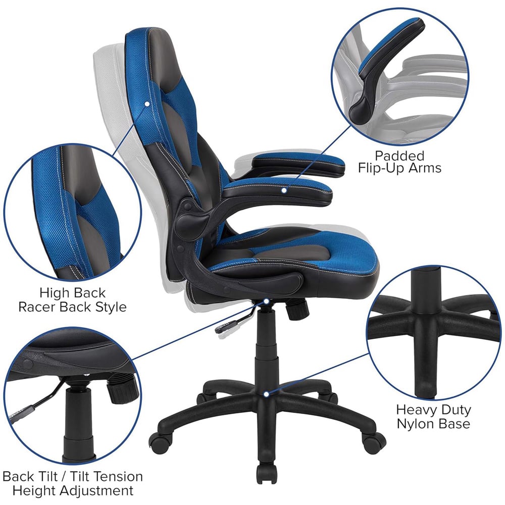 FWStyle X10 Black and Blue Faux Leather Racer Style Gaming Chair Image 5