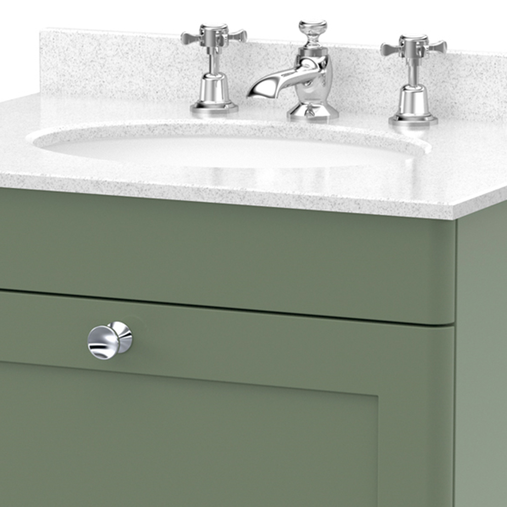 nuie Classique Single Drawer Satin Green and White Wall Hung Unit and 3 Tap Hole Marble Basin 600mm Image 2