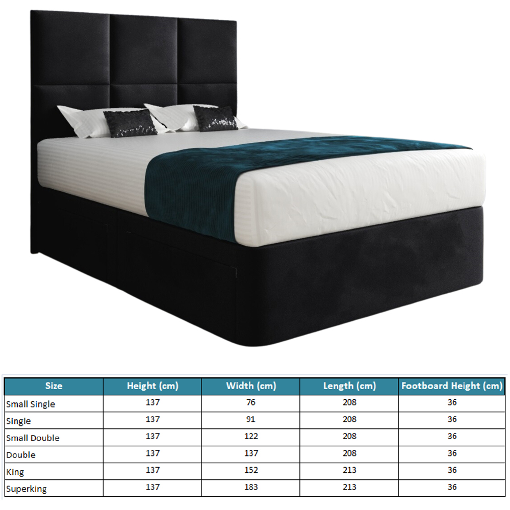 Caprio Black Small Double Upholstered Divan Bed Frame with Floorstanding Cube Headboard Image 7