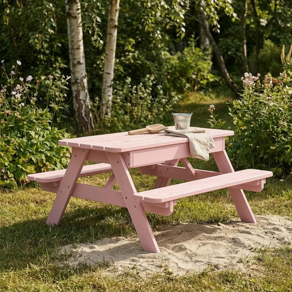 AMATA Children's Powder Pink Wooden Garden Table with Interchangeable Top Image 9