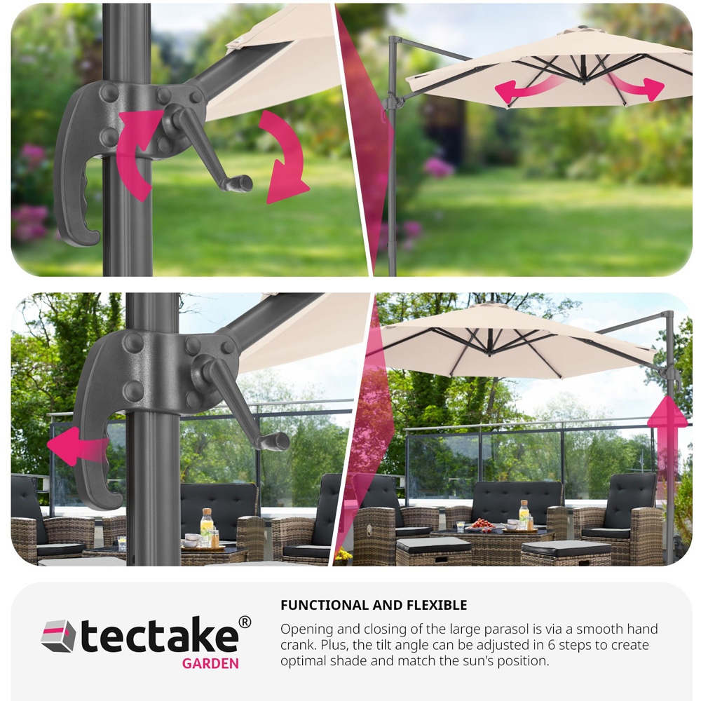 tectake Daria Beige Cantilever Garden Parasol with Foot Pedal 3m Image 7