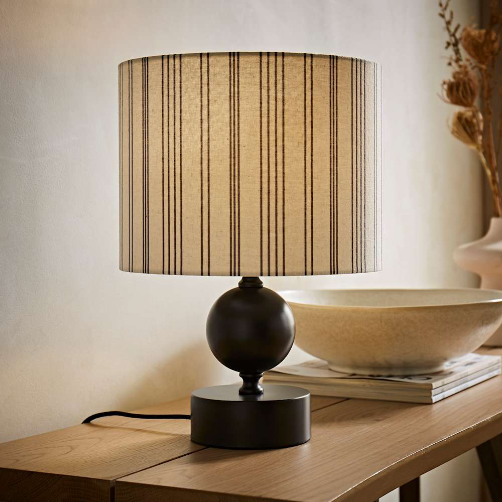 ValueLights Anthony Linen Stripe Shade Candlestick LED Table Lamp with Bulb Image 3