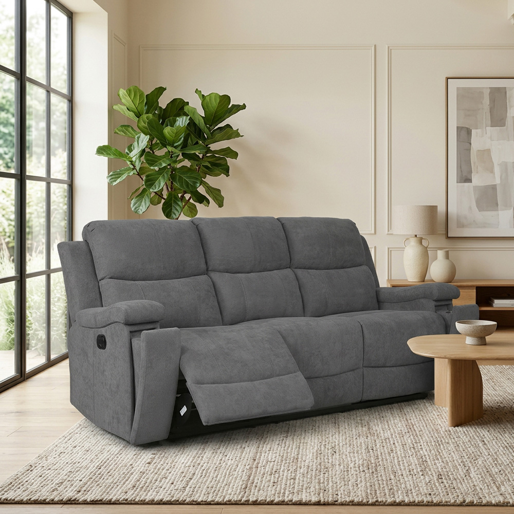 Ledbury 3 Seater Dark Grey Fabric Manual Recliner Sofa Image 2