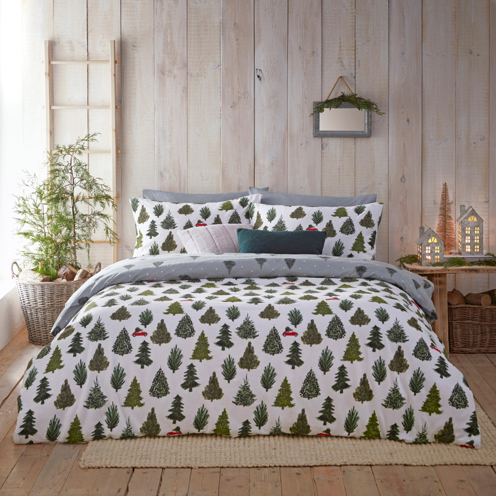 furn. Super King Green Evergreen Brushed Cotton Duvet Cover Set Image 5