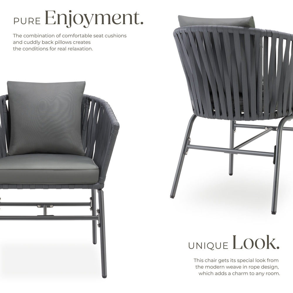 tectake Valeiras Dark Grey Rope Design Accent Chair Set of 4 Image 3