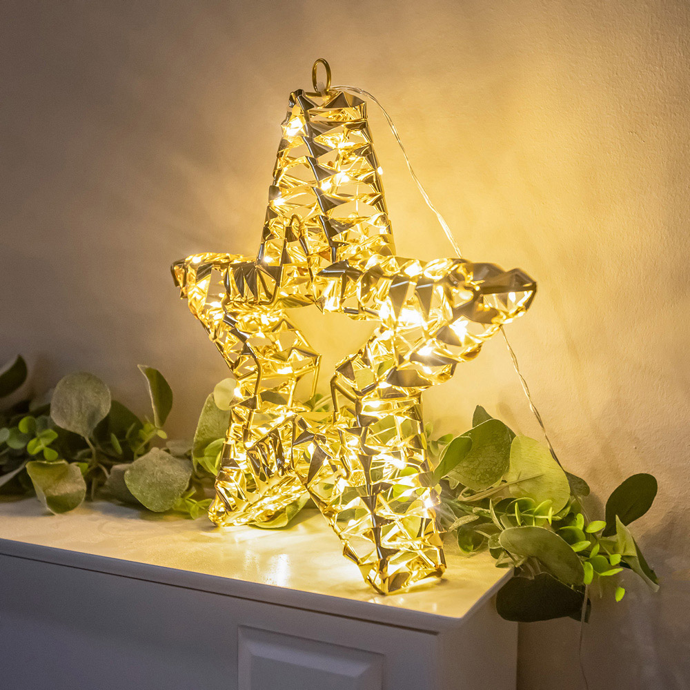 The Christmas Centre 100 Warm White LED Pre-Lit Gold Laser Light-Up Star 35cm Image 4