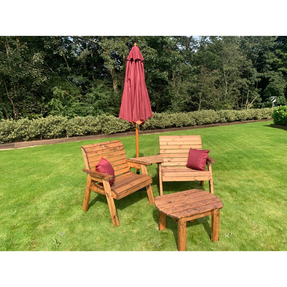 Charles Taylor Grand Angled Companion Seat with Coffee Table and Red Cushions Image 3