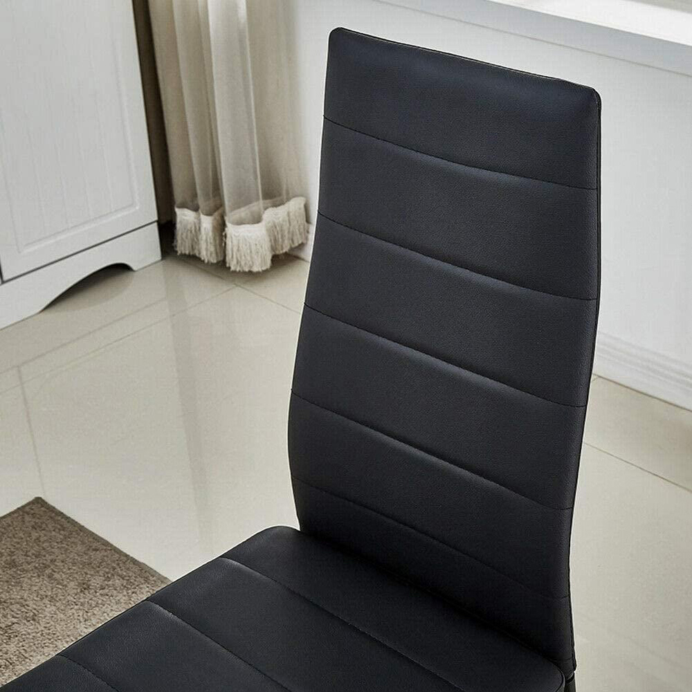 Portland Glass 6 Seater Leather Dining Set Black Image 4