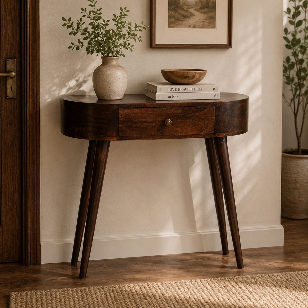Artisan Furniture California Walnut Single Drawer Solid Wood Rounded Small Console Table Image 7