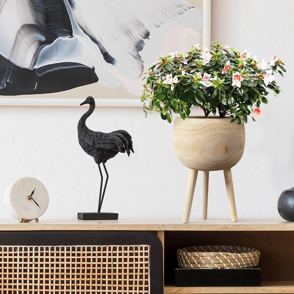 LECHUZA Hortico Trend Wooden Round Indoor Plant Pot 36 x 23cm 2 Pack Image 5