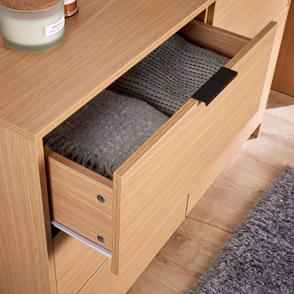 Home Source Phoenix 6 Drawer Oak Wide Chest of Drawers Image 4