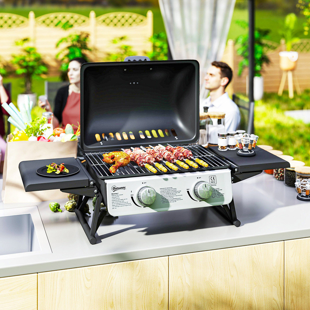 Outsunny Black Portable Tabletop Gas Barbecue Grill with Thermometer Image 4
