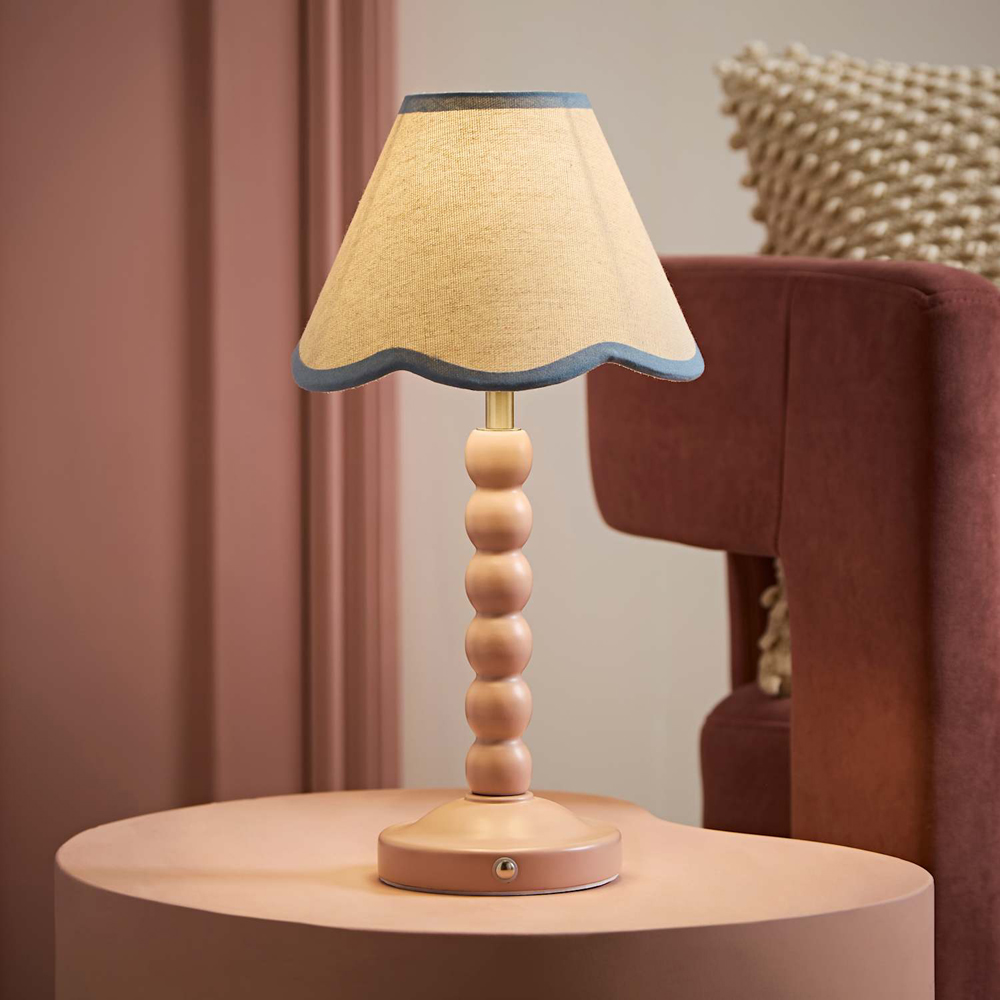 ValueLights Bobble Blue Scallop Shade Pink Wooden LED Table Lamp Image 6