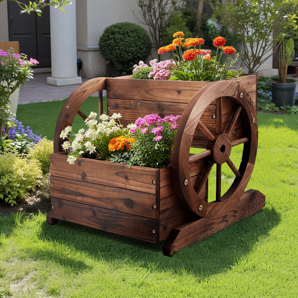 Living and Home 2 Tier Wooden Planter with Wagon Design Image 7