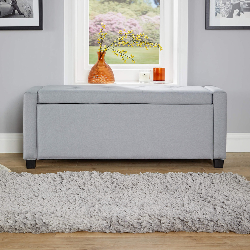 Home Source Verona Grey Fabric Storage Ottoman Chest Image 4