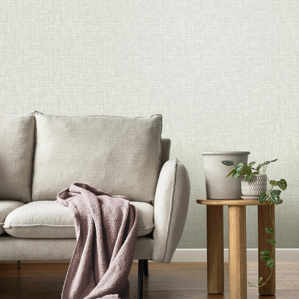 Crown Lynford Texture Fabric Effect White Wallpaper Image 3