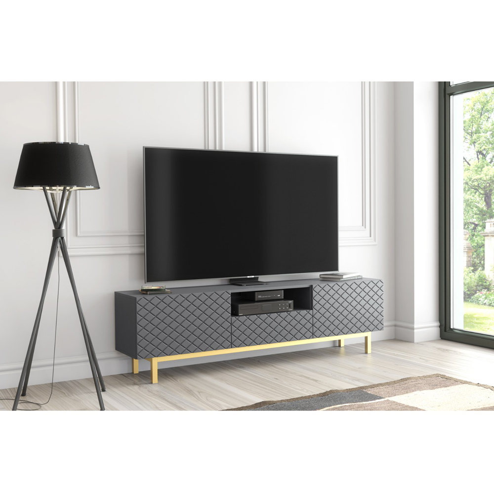 Creative Furniture Diamond Luxe Dark Grey 2 Door Single Drawer TV Unit Image 6