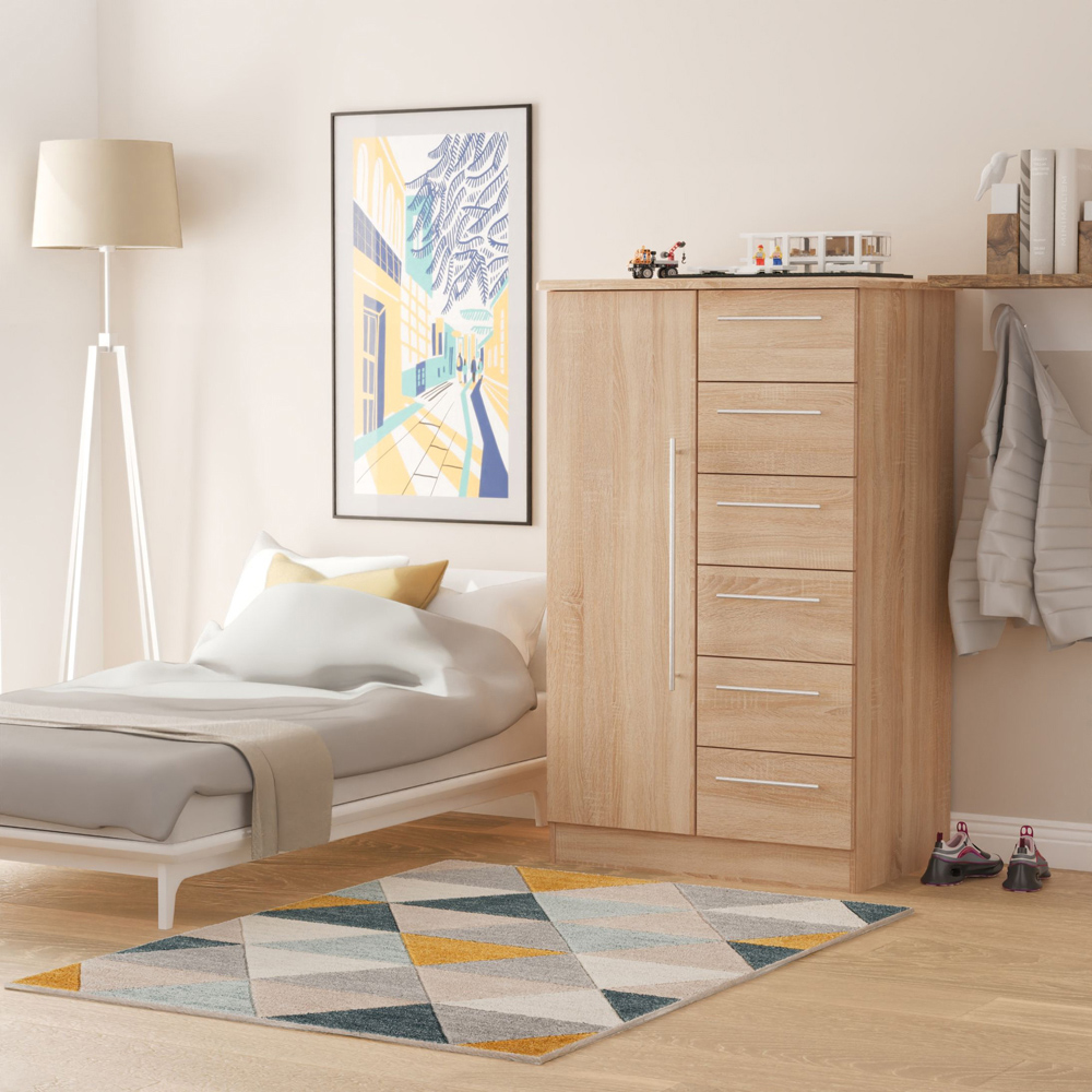 Crowndale Sherwood Single Door 6 Drawer Bardolino Oak Children Wardrobe Image 7