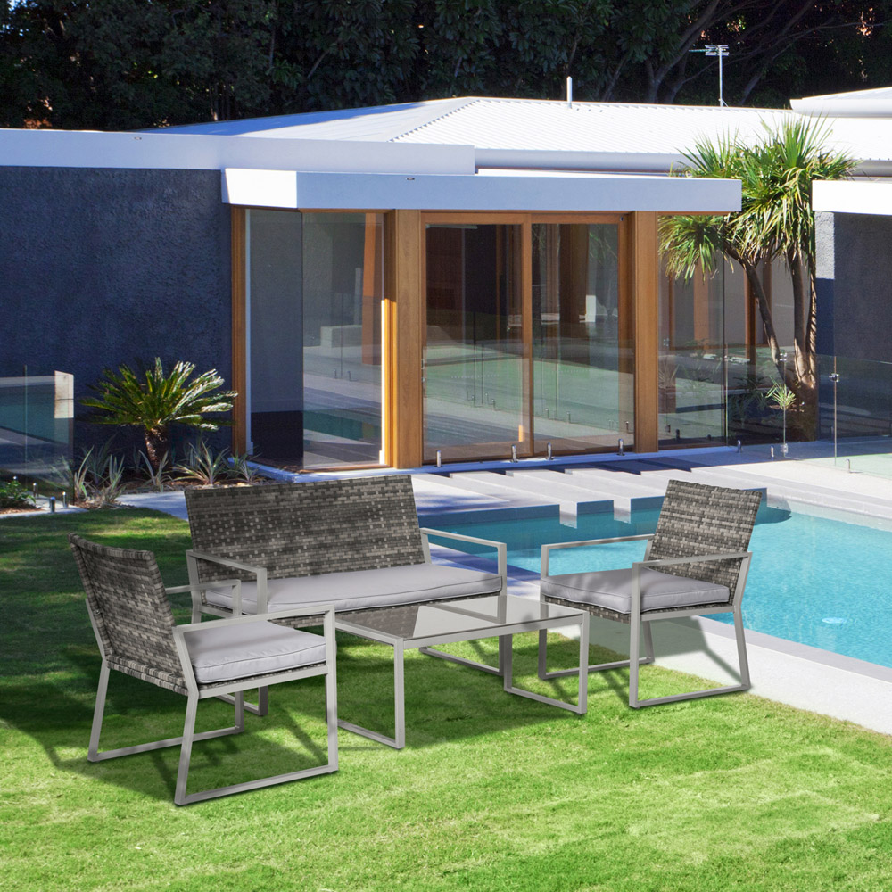 Outsunny 4 Seater Grey Rattan Sofa Patio Set Image 5