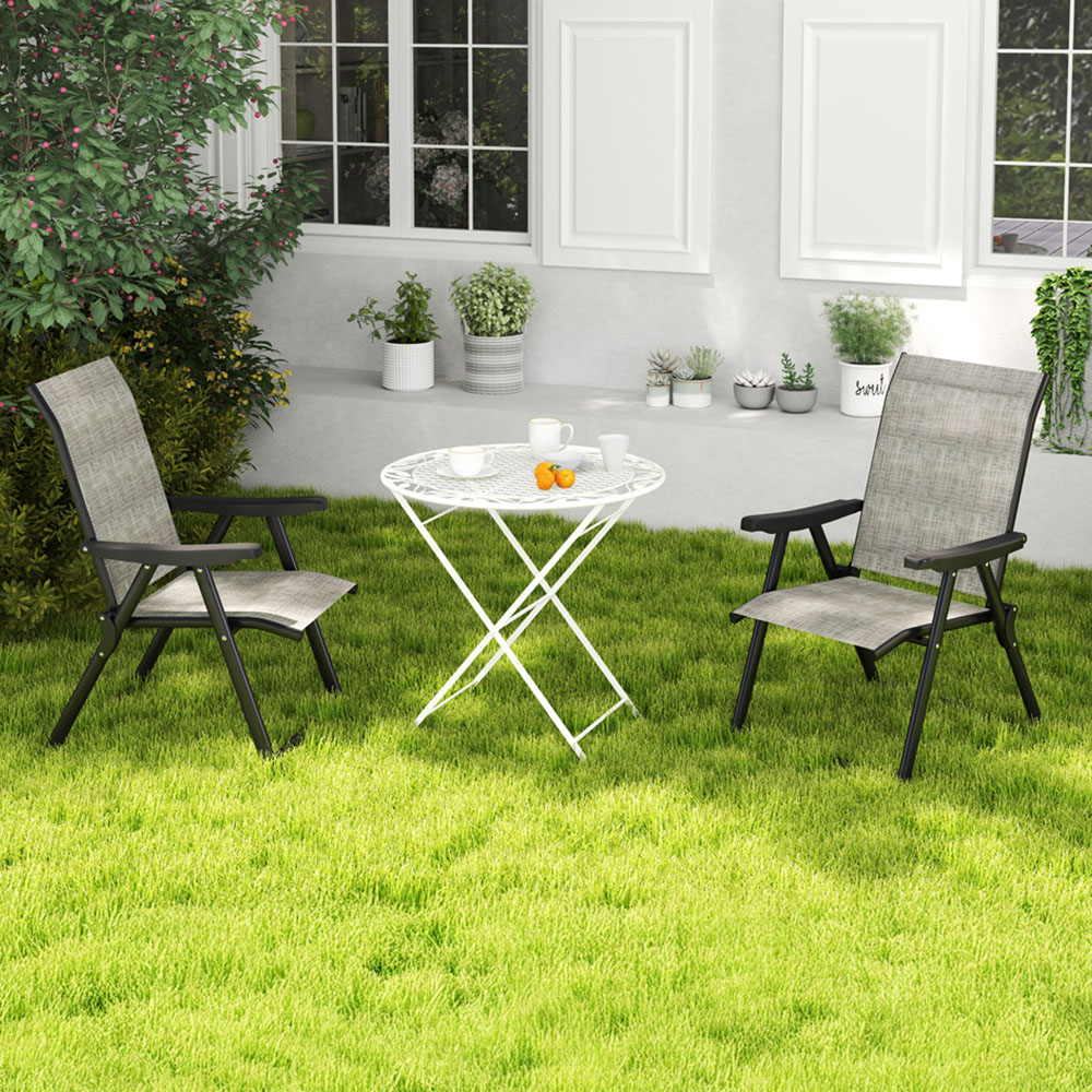 Outsunny Black and Grey Folding Chair with Breathable Mesh Fabric Seat Set of 2 Image 1
