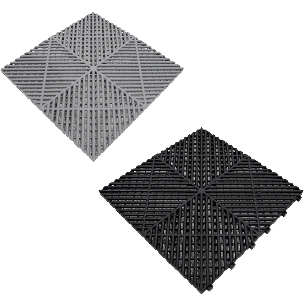 MonsterShop 165 Grey and 60 Black Vented Garage Floor Tiles with Edges and 2 x 14 Hexagon LED Light Image 4