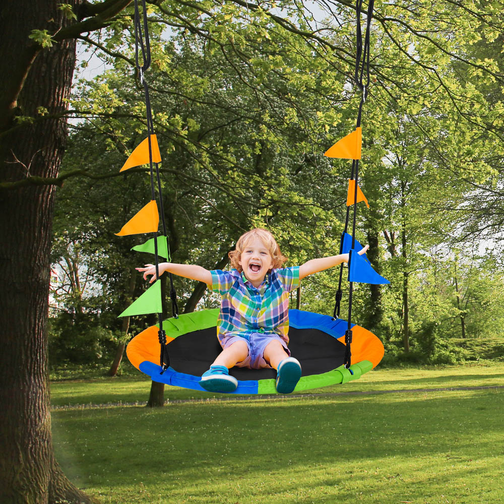 Outsunny Kids Blue Green and Orange Saucer Tree Swing 100cm Image 2
