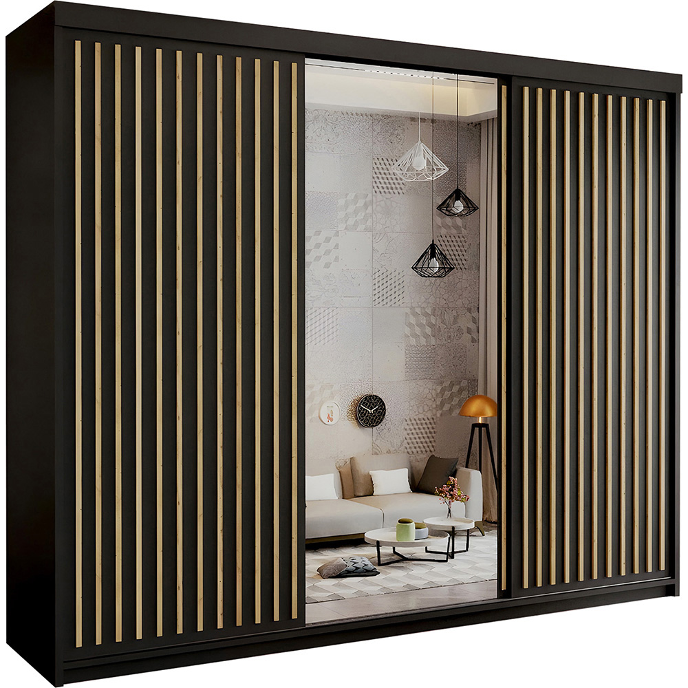 Sliding Wardrobes 4U Royal 3 Door Black Weave Minimalist Mirrored Wardrobe Image 2