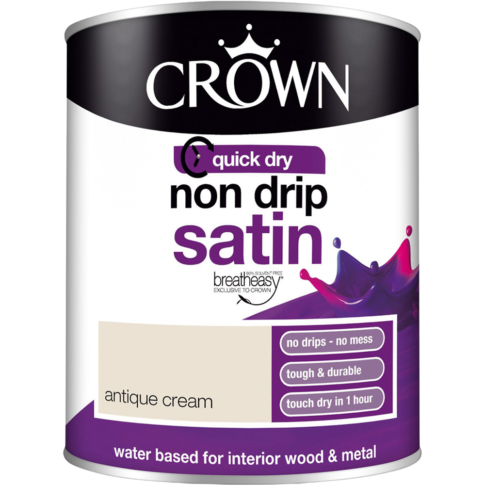 Crown Quick Dry Non-Drip Breatheasy Antique Cream Satin Interior Wood and Metal Paint 750ml Image 2