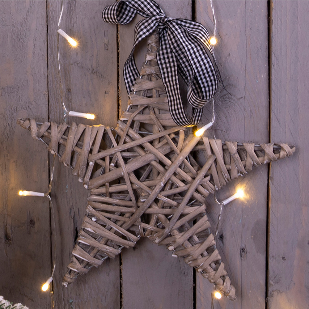 St Helens Light Grey Wicker Woven Willow Star Christmas Decoration Image 2