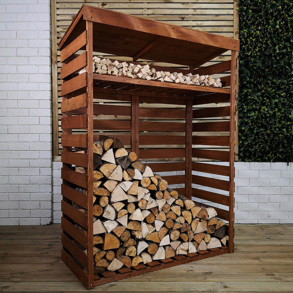 Samuel Alexander 156 x 117cm Large Wooden Garden Patio Log Store Shed with Shelf Image 2