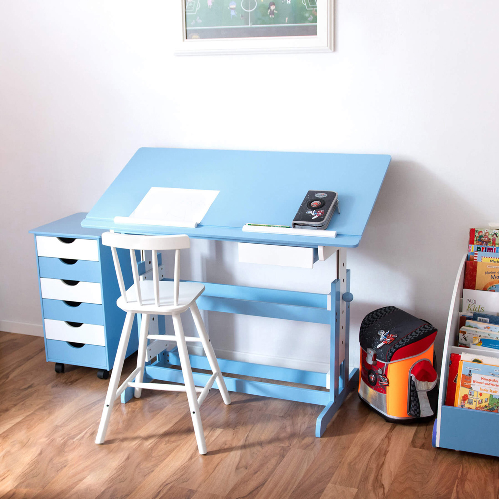 tectake 6 Drawer Blue Height Adjustable Kids Desk Image 6