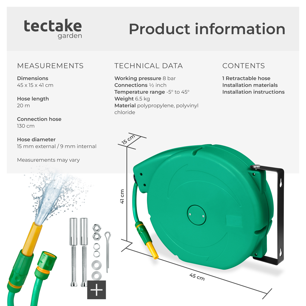 tectake 20m Automatic Retractor Hose Pipe and Reel with Hose Stop and Hose Head Image 7
