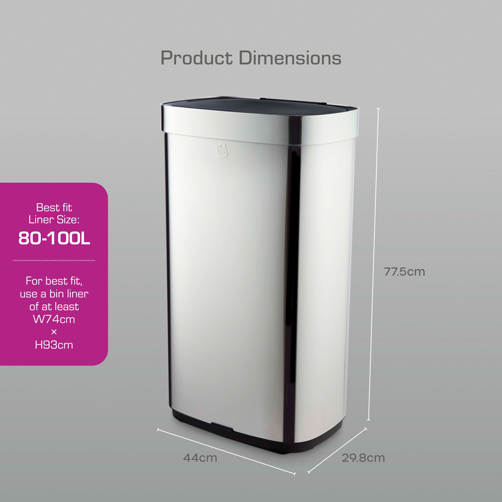 Swan Silver Stainless Steel Rectangular Sensor Bin 80L Image 9