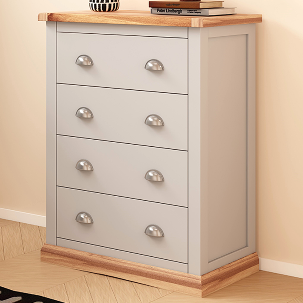 Cabinet Bits Bomporto 4 Drawer Light Grey Chrome Cup Handle Chest of Drawers Image 1