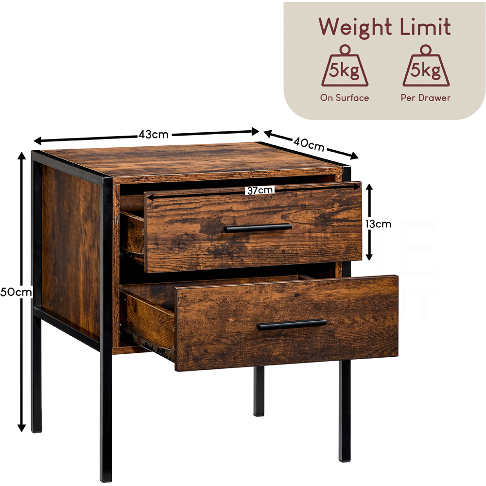 Vida Designs Brooklyn 2 Drawer Dark Wood Industrial Bedside Table Image 8