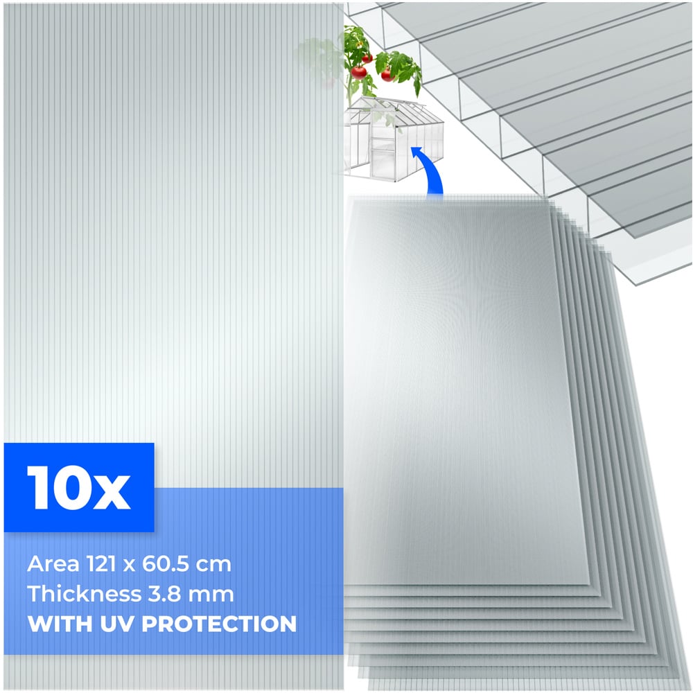 tectake 4mm Clear Twin Wall Polycarbonate Roofing Sheets 605 x 1210mm 10 Pack Image 2