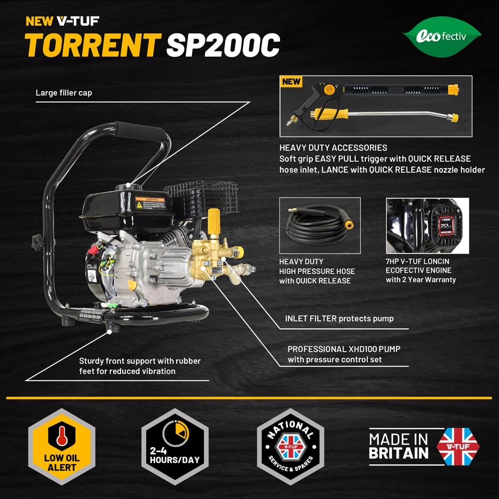V-TUF TORRENT SP200 7HP Industrial Petrol Pressure Washer 190 Bar Image 6