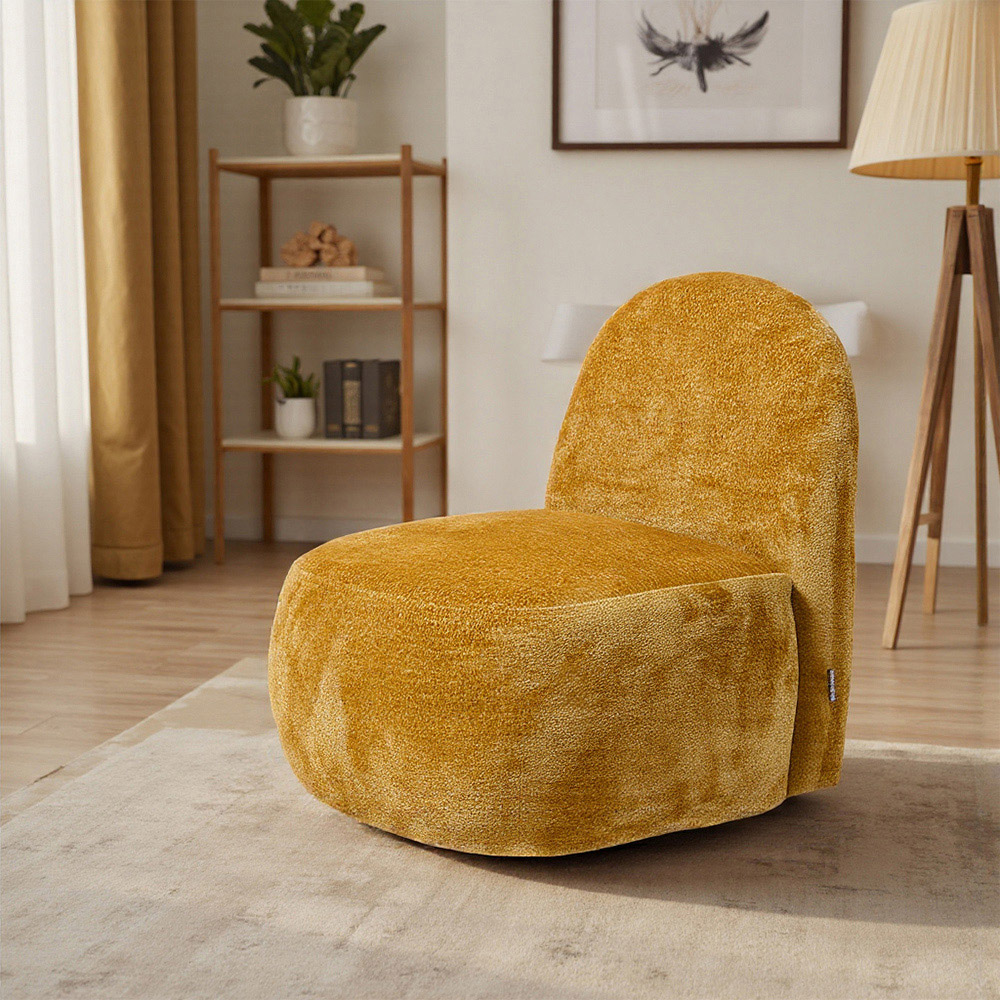 Living and Home Modern Yellow Chenille Upholstered Lounge Chair Image 3