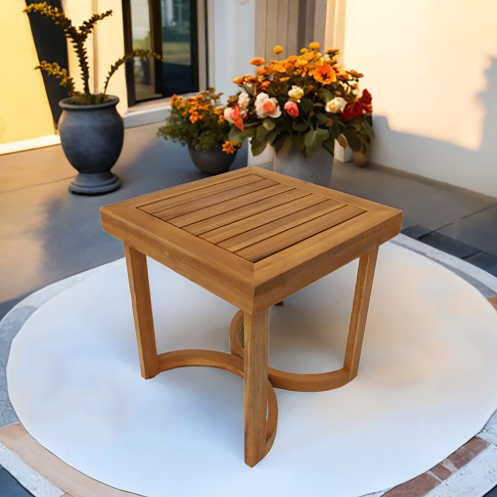 Direct Wicker Teak Finish Curved Design Acacia Wood Side Table Image 3