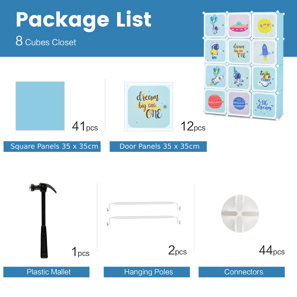 Costway 12 Cube Blue Kids Portable Wardrobe Image 8