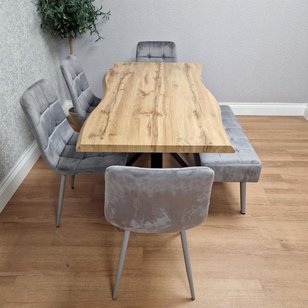 Kosy Koala 6 Seater Velvet Wooden Rectangle Dining Set with Bench Grey Image 8