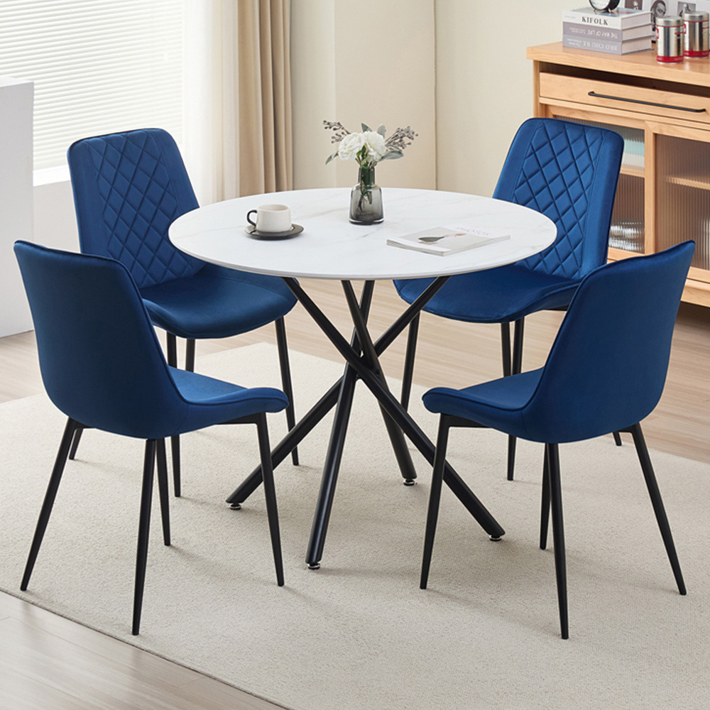 Indoor Living Seattle Amelia 4 Seater Round Dining Set Blue Image 1